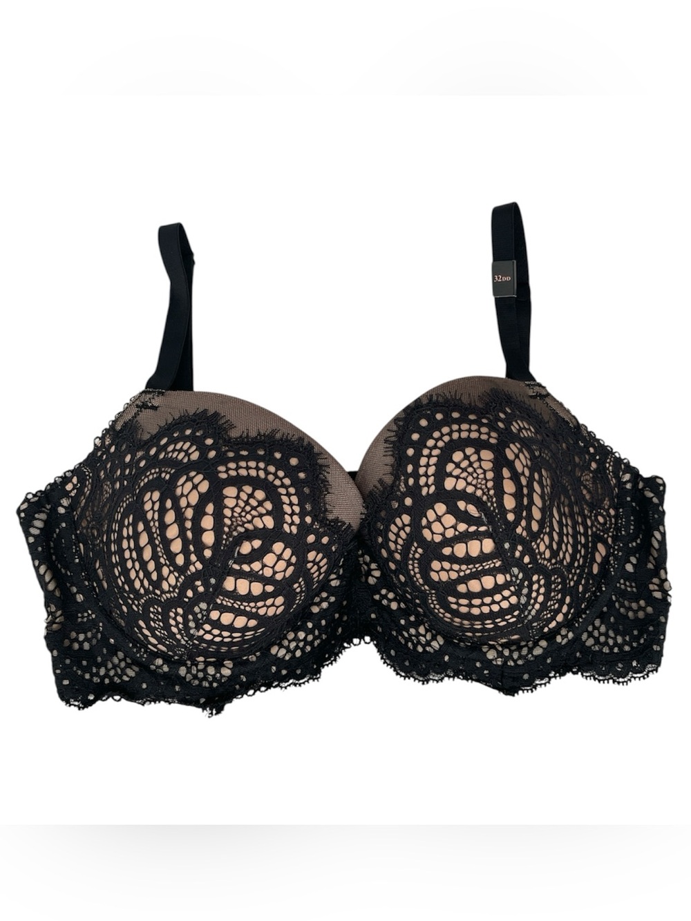 Victoria's Secret Black Lace over Nude Contour Two Tone Bra | 32DD | NWOT